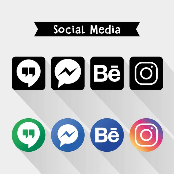 Icon set of social media logos, colorful and silhouette design — Stock Vector