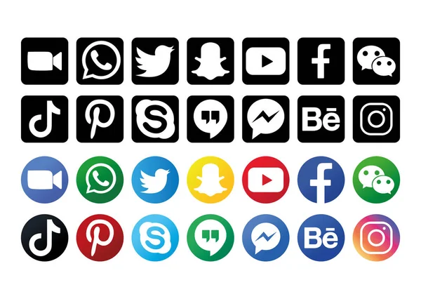 Silueta y colorido logotipo de redes sociales colección — Vector de stock