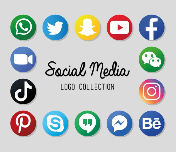 Social media logo collection, colorful design — Stock Vector