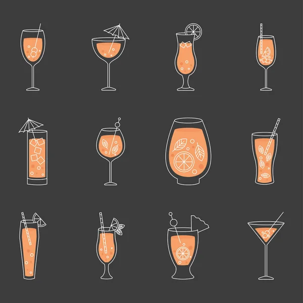 Icône ensemble de boissons cocktail, design coloré — Image vectorielle