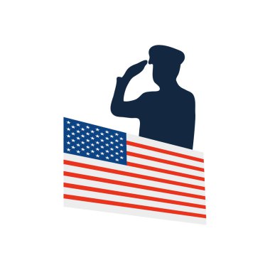 Vatansever asker selamlaması silueti ve ABD bayrak ikonu