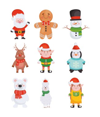 Noel karakterleri ve hayvanların simgesi