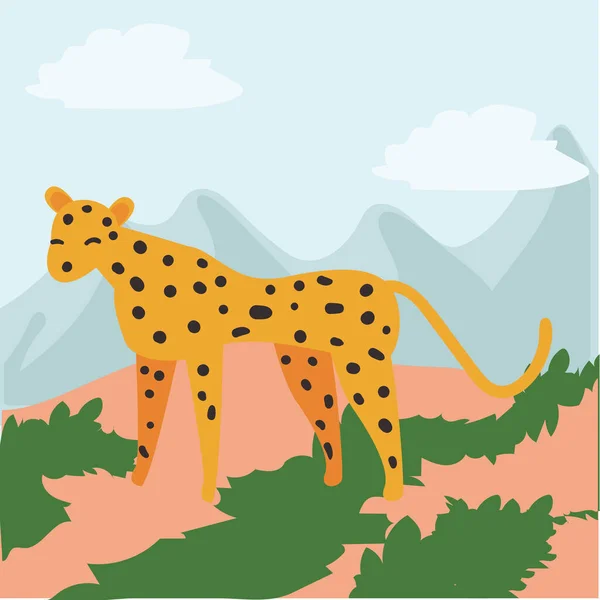 Leopardo en la selva paisaje vector de diseño — Vector de stock