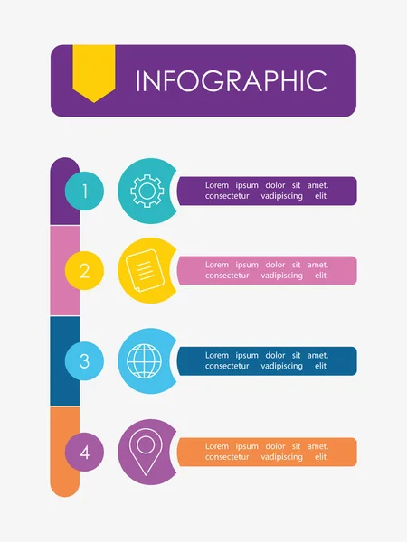 Plano de desenvolvimento infográfico ou estratégia com números itens de mídia — Vetor de Stock