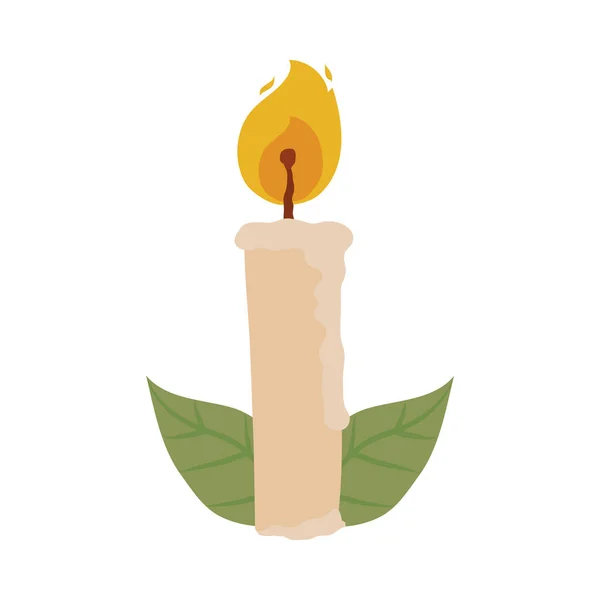 Candle and decorative leaves icon, handrawn style — Stock Vector