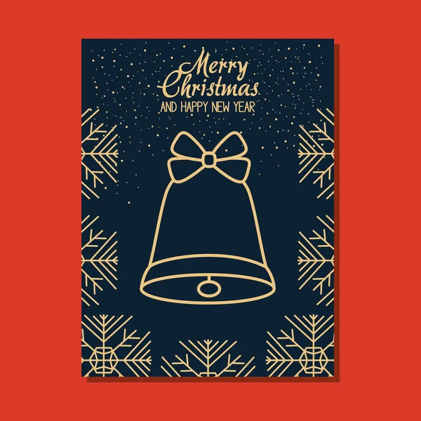 Vánoční minimalistická modrá karta se zvonkem s ozdobným lukem, barevný design — Stockový vektor
