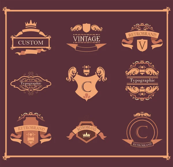 Vintage labels elements collection of icons vector design — Stock Vector