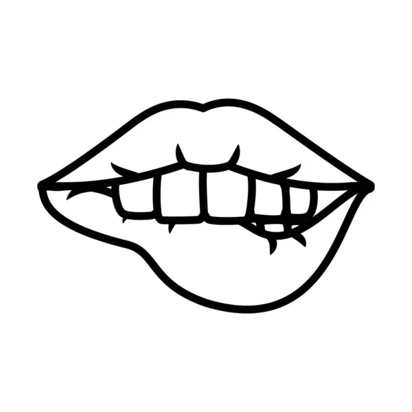 女のポップアートデザイン｜Biting Lips icon, line style — ストックベクタ