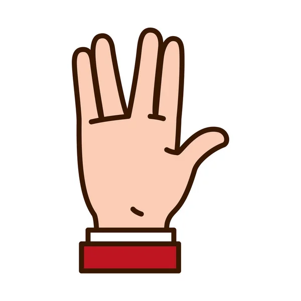 Icona dell'espressione del gesto della mano sul linguaggio dei segni, sulla linea e sullo stile di riempimento — Vettoriale Stock