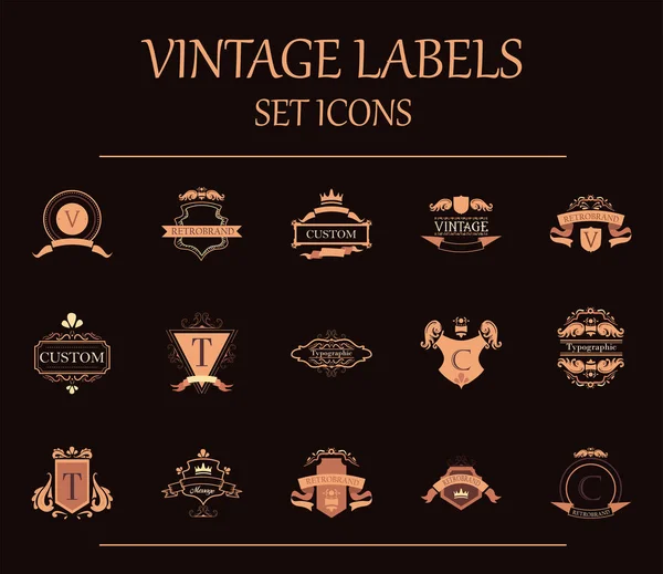 Vintage labels elements icons collection vector design — Stock Vector