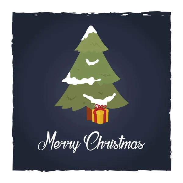 메리 크리스마스 디자인에는 소나무와 선물 상자, 수작업으로 만든 선물 상자 — 스톡 벡터