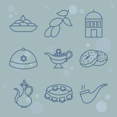 sinagog ve Hanuka simgesi seti, satır biçimi