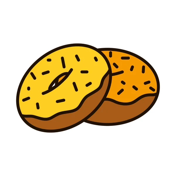 Sufganiyot o donuts fritos icono, línea y estilo de relleno — Vector de stock