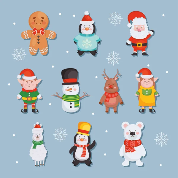 Icono conjunto de personajes de Navidad — Archivo Imágenes Vectoriales