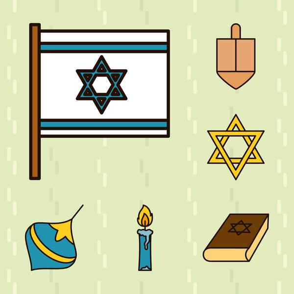 звезда Дэвид и Ханука иконка набор, строка и стиль заливки
