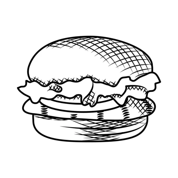 Hamburger icoon, food concept, hand trekken stijl — Stockvector