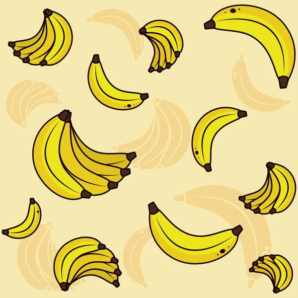 Plátanos fruta patrón amarillo, diseño colorido — Vector de stock