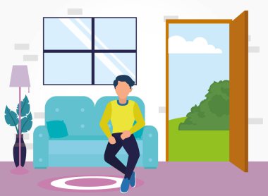 Kanepedeki adam ana oda vektör tasarımında.