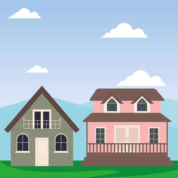 Houses at landscape vector design — Stock Vector