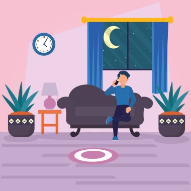 Adam ana oda vektör tasarımında koltuktan arıyor.