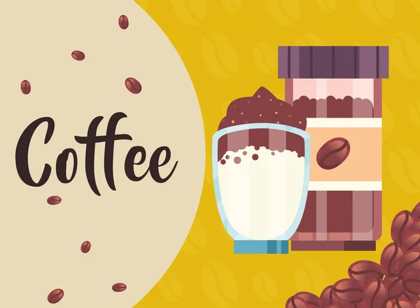 Kaffeeglas- und Bohnen-Vektordesign — Stockvektor