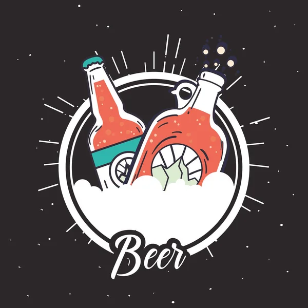 Botellas de cerveza en sello sello diseño vectorial — Vector de stock