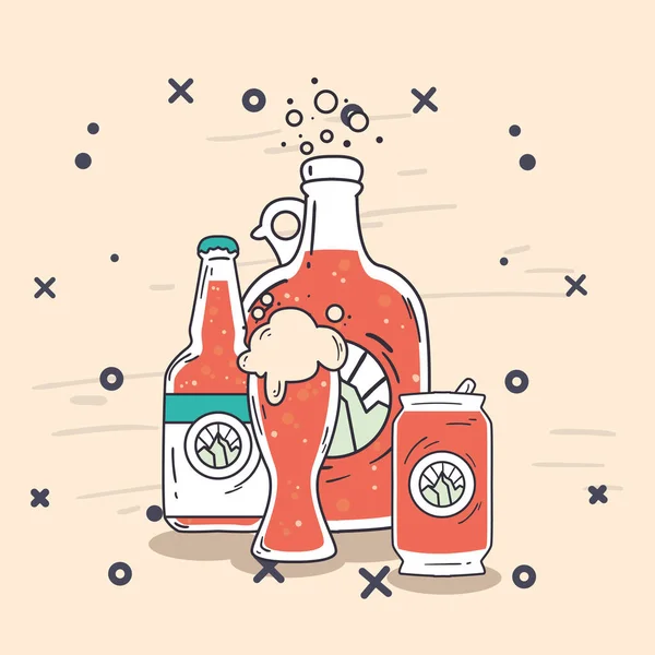 Bierglazen flessen en kan vector ontwerp — Stockvector