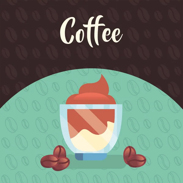 Kaffeesahneschuss mit Bohnenvektordesign — Stockvektor