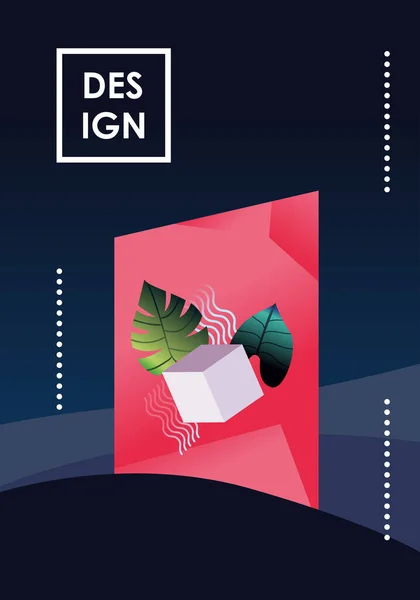 Design abstrait de fond avec cube et feuilles — Image vectorielle