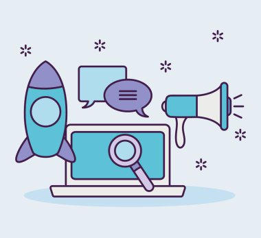 megafon ve dijital pazarlama ile ilgili simgeler, düz stil