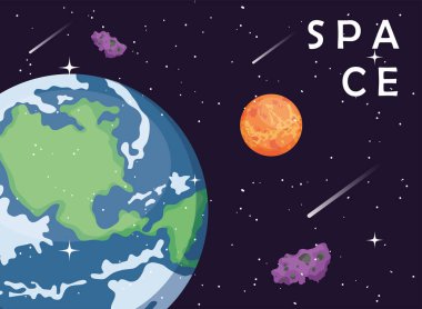 Uzay Dünyası Mars ve asteroit vektör tasarımı