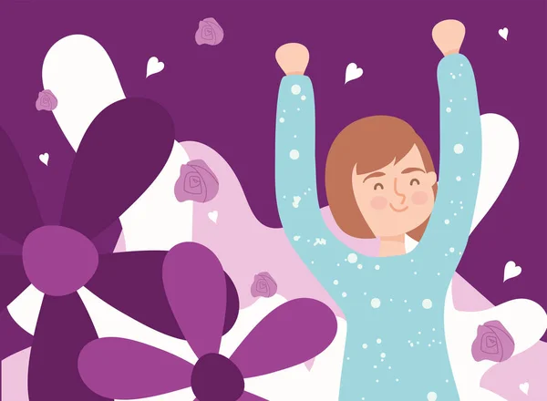 Vrouw cartoon met paarse bloemen vector ontwerp — Stockvector