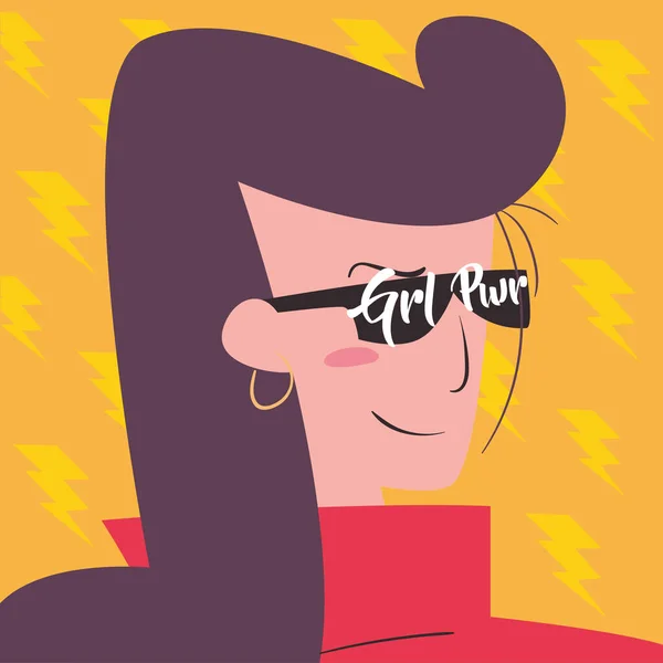 Girl Power Woman Cartoon mit Brille und Donner Vektor-Design — Stockvektor