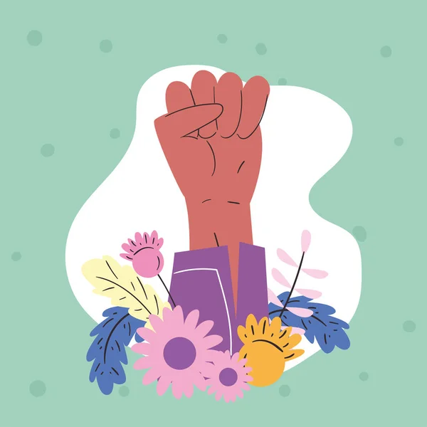 Meisje power vuist hand omhoog met bloemen vector ontwerp — Stockvector