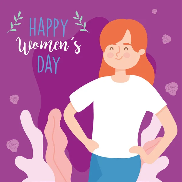 Feliz día de las mujeres rojo pelo niña dibujos animados vector de diseño — Vector de stock