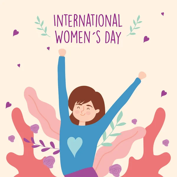 Internationaler Frauentag Mädchen Cartoon Springen Vektor Design — Stockvektor