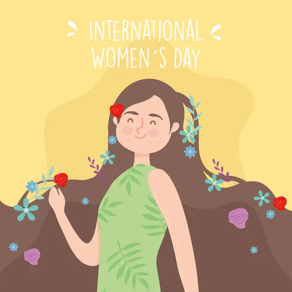 Uluslararası Kadınlar Günü 'nün sekizinci günü saç vektör tasarımında çiçekler — Stok Vektör