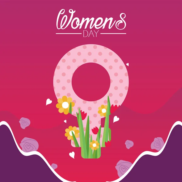 Womens day female gender with flowers and leaves vector design — Stock Vector