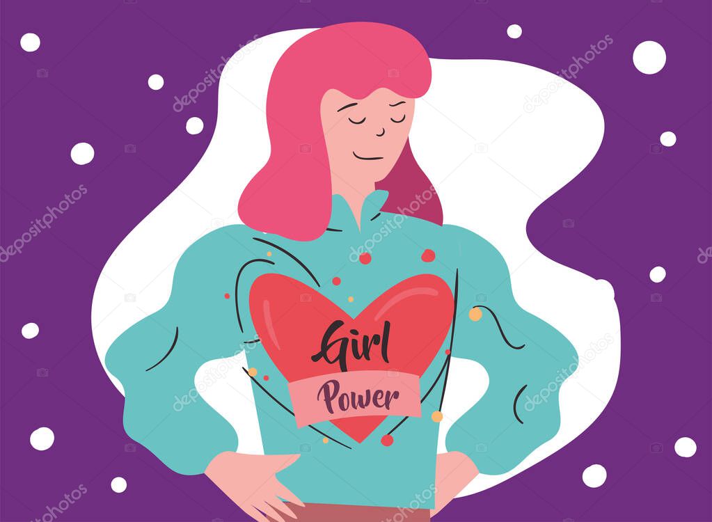 Girl power woman cartoon with heart vector design