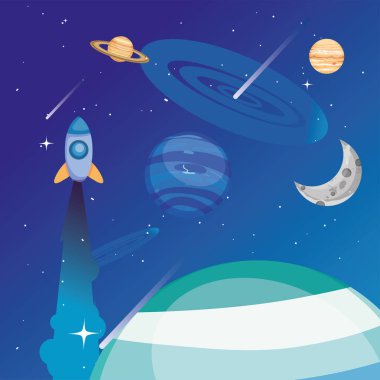 Uzay roketi gezegenleri ve ay vektör tasarımı