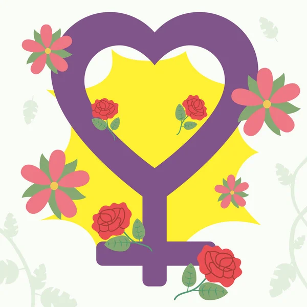 女孩权力心脏性别与花卉病媒设计 — 图库矢量图片