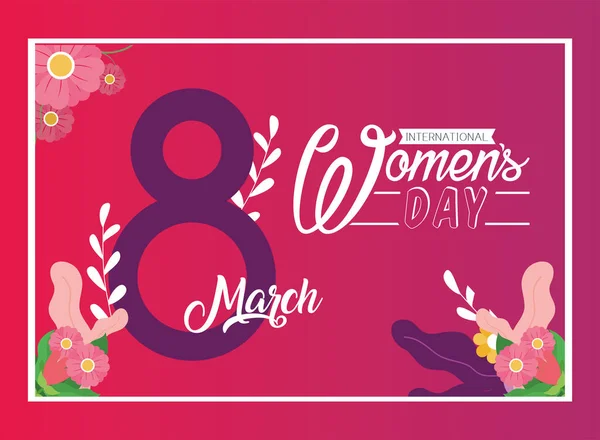 Womens day eight march with flowers on pink background vector design — Stock Vector