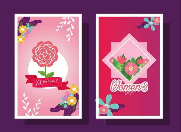 Vrouwendag met bloemen kaarten vector ontwerp — Stockvector