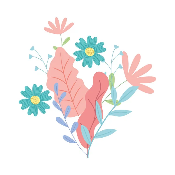 Floral σχέδιο με όμορφα λουλούδια και φύλλα, πολύχρωμο σχέδιο — Διανυσματικό Αρχείο