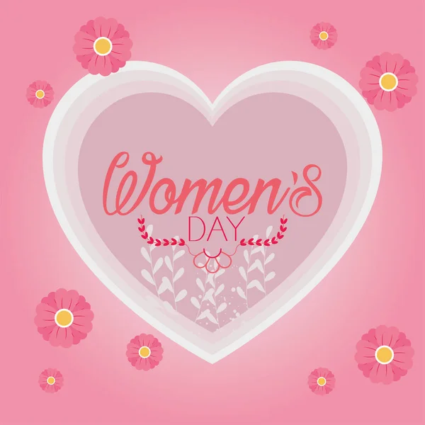 Womens day in heart with flowers vector design — Stock Vector