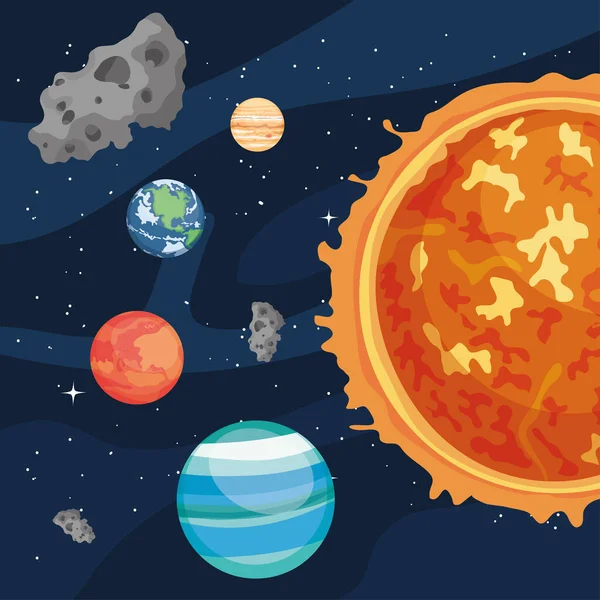 Space sun and planets vector design — Stock Vector