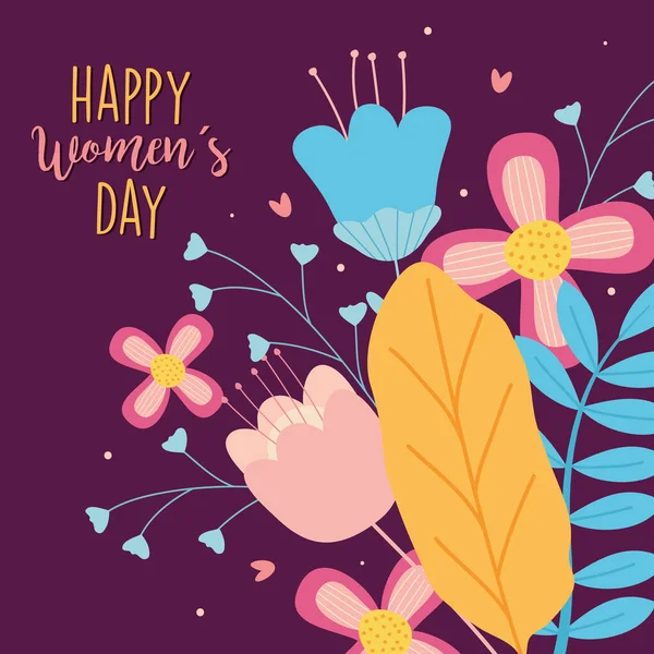 Internationaler Frauentag mit schönen Blättern und Blumen — Stockvektor