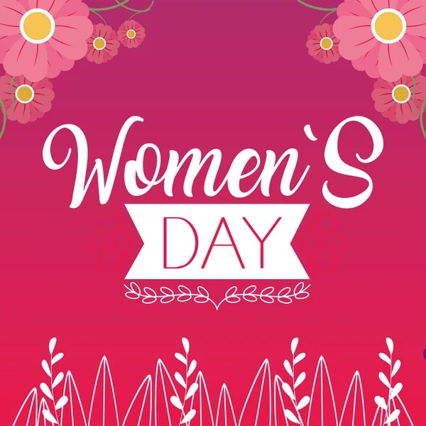 Womens day with flowers and leaves vector design — Stock Vector