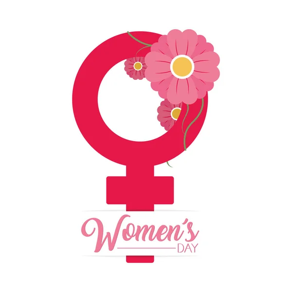 Womens day design with female gender symbol with decorative flowers, colorful design — Stock Vector