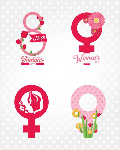 女子国际日概念,女性性别符号图标集,五彩斑斓的设计 — 图库矢量图片